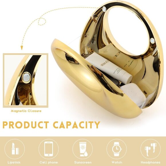 Acrylic Clutch Purse for Women Gold Moon Evening Handbag Glitter Top Handle Bag - Picture 4 of 6